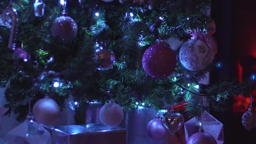 Festive Christmas Tree with Ornaments and Twinkling Lights