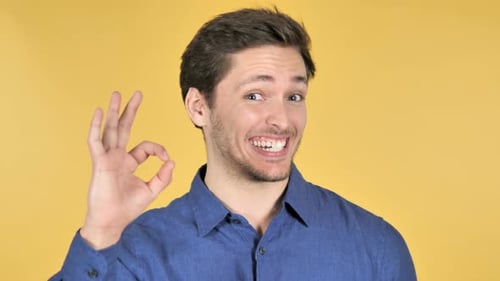 Young Adult Man Gives Okay Hand Gesture