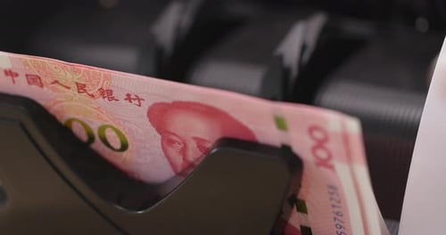 Money Counter Processing Chinese Renminbi Yuan Banknotes