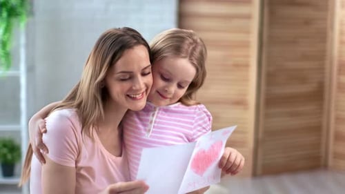 Mother and Child Reading Homemade Birthday Card