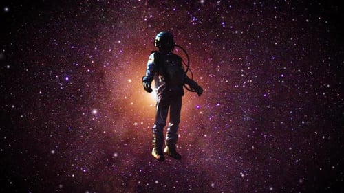 Floating Astronaut in Deep Space Starfield Background