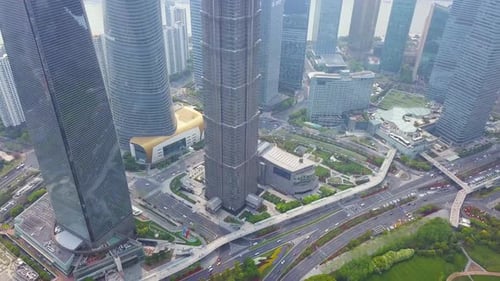 Aerial view of Shanghai Downtown skyline, China. Financial districts in urban city.