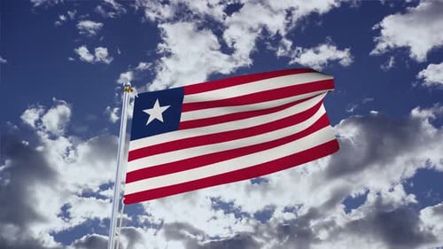 Liberian Flag Waving in the Wind with Blue Sky