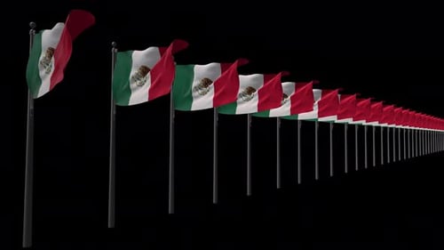Row Of Mexico Flags With Alpha 4K