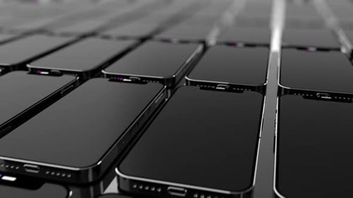 a large number of phones on the assembly line