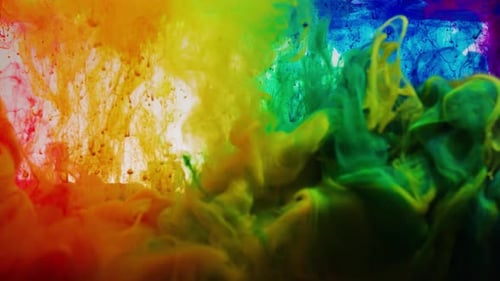 Deep Multicolored Paint Jets Flow Spreading in Clear Water