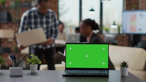 Businesspeople Having Green Screen Background on Laptop