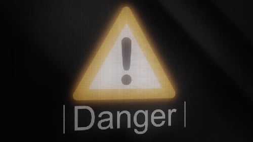 Digital Danger Warning Sign with Blinking Cursor