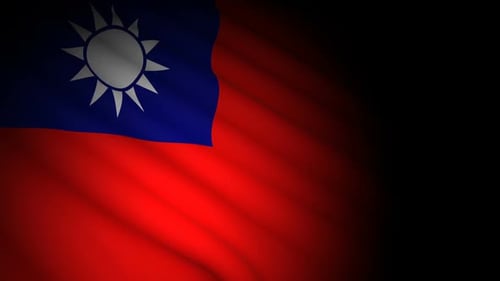 Realistic Waving Taiwan Flag on Black Background
