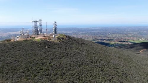 Aerial View of Telecommunication Antennas on the Top of Mountain
