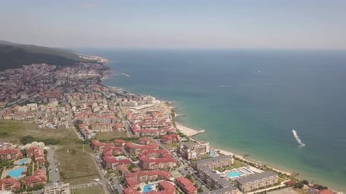 Aerial View of Sunny Beach City That is Located on Black Sea Shore