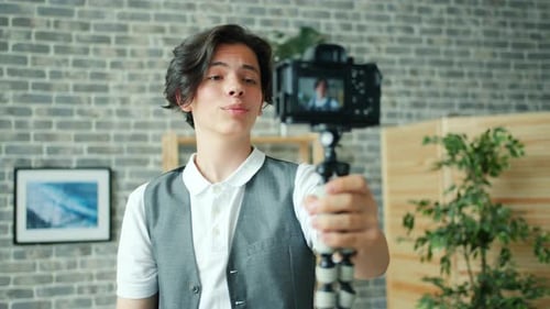 Teen Vlogging and Talking to Camera at Home