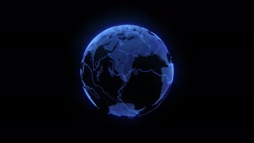 Digitaler blauer Planet Erde auf schwarzem Hintergrund.