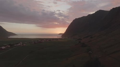 View of the Sunset, Plains and Mountains in Hoddevik