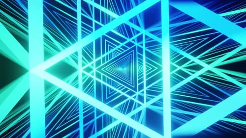 Blue Ice Laser Neon Show Triangles Tunnel Background Vj Loop HD