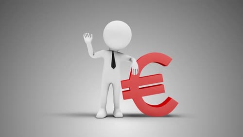 3D Man Waving Hand Leaned To Euro Sign 02 Loop with Alpha