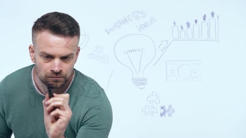 Der Mensch zeichnet verschiedene Wachstumscharts und berechnet die Erfolgsaussichten in einem modernen Glasbüro