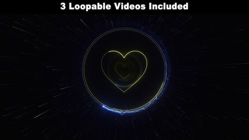 Neon Heart and Circle Pulsing Tunnel Animation Loop