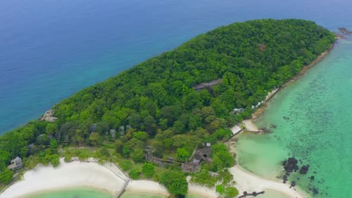 Beautiful Tropical Island Koh Kham White Sand Beach with Volcanic Rocks Near Koh Mak Trat Thailand