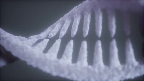 ADN renderizado en 3D con partículas brillantes