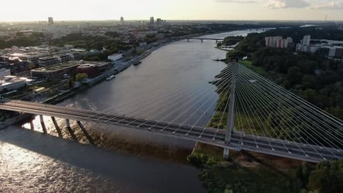 Aerial view of Holy Cross Bridge (Swietokrzyski Bridge) in Warsaw, Poland