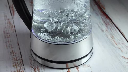 Boiling Water Inside Electric Kettle Close Up