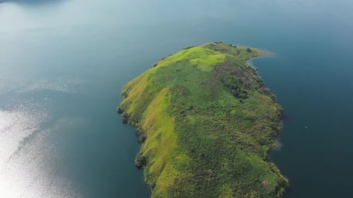 Aerial: flying over lake Toba and Samosir Island Sumatra Indonesia