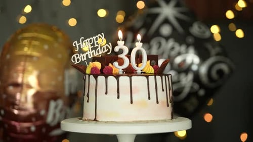 Festive Thirtieth Birthday Cake with Balloons