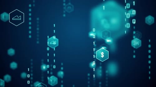 Futuristic Digital Data Stream Background with Business Icons