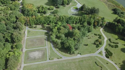 Walkways in the park area. Aerial photography.