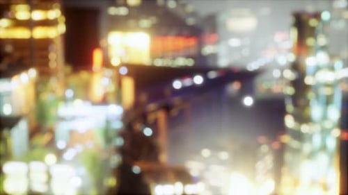 Modern City Nightscape with Bokeh Lights Background