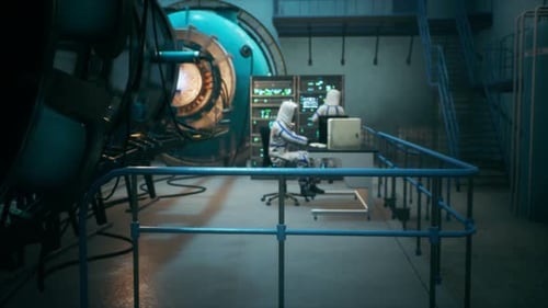 Scientists Operating Advanced Technology in a Futuristic Research Laboratory