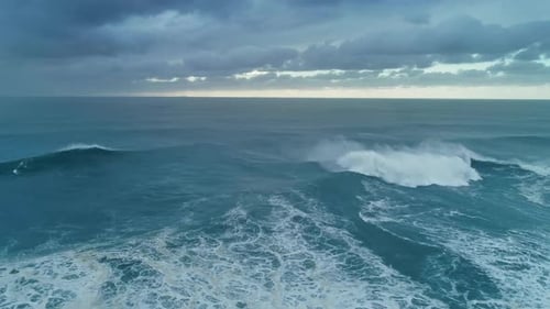 Aerial View on Big Waves Atlantic Ocean at Storm