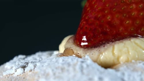 Strawberry Pastry Detailed Close Up Footage