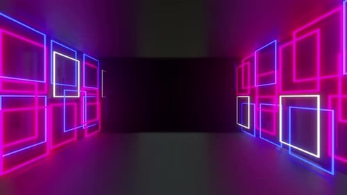 Abstract Neon Glowing Squares Tunnel Loop Background