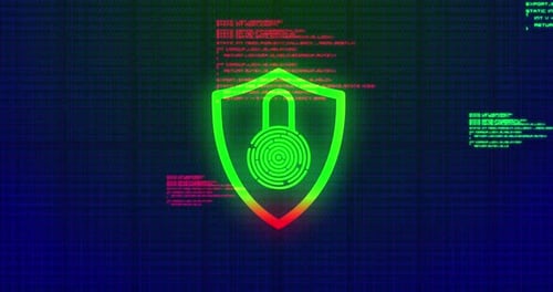 Futuristic Cyber Security Shield and Padlock Loop