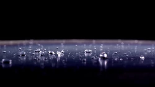 Water Droplets Falling on Black Surface