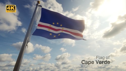 Realistic Cape Verde Flag Waving Against a Bright Cloudy Sky