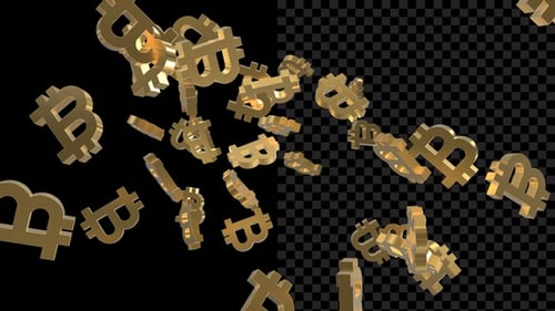 Golden Bitcoin Symbols Falling 3D Animation