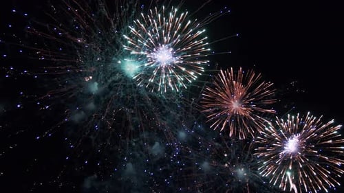 Real Colorful Fireworks Against the Dark Night Sky During a Holiday Event