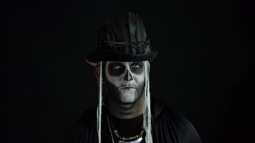 Scary Skeleton Face with Black Hat