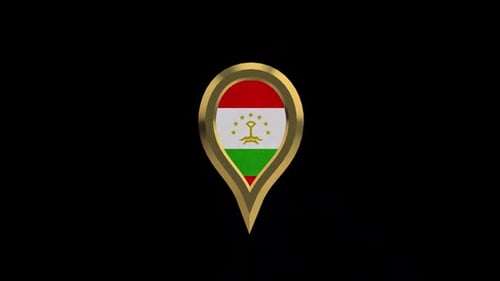 Tajikistan Flag 3D Golden Map Pin Rotating Animation