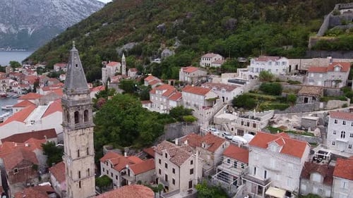 Aerial View of the City with Medieval Red Roof Buildings