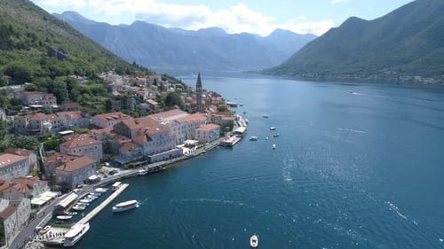 Aerial View of St. Nicholas Church in Perast, Kotor Bay