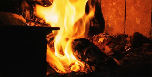 Close Up of Fire in a Fireplace