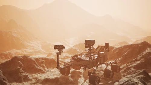 Detailed 3D Animation of a Mars Rover on an Alien Landscape