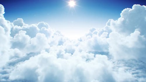 Animated Journey Through Fluffy White Clouds and Bright Blue Sky