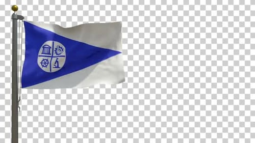 Corporate City Flag Waving on Pole with Alpha Channel