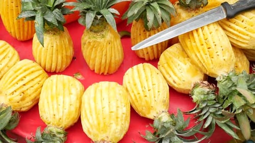 Slice of Many Pineapples on Table Top View
