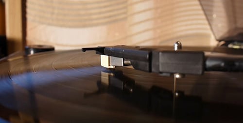 Vintage Record Player Spinning Vinyl Record Close Up